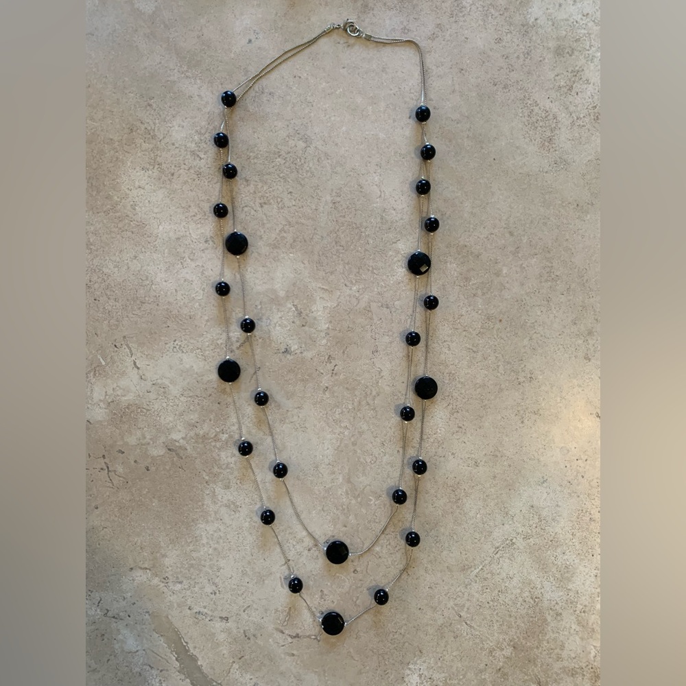 Double Strand Fashion Jewelry 36” Necklace with black beads